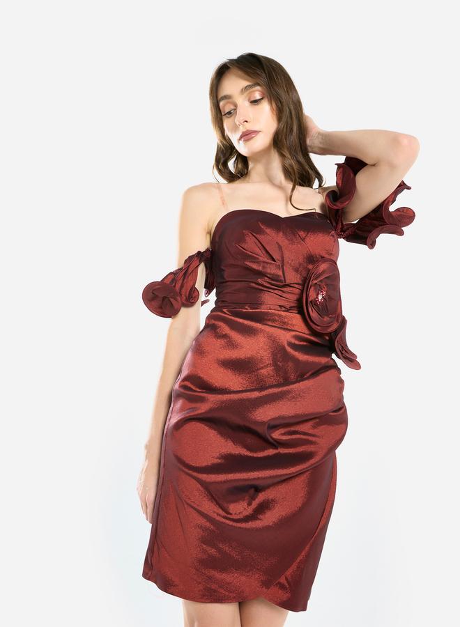 House of Moda Women Rosette Detail Satin Mini Dress - Image 2